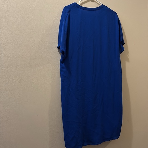 Tyler Boe - new- Blue Short Sleeve shift Dress - large - flutter sleeve - silk - Picture 6 of 6